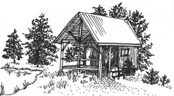 line drawing of cabin